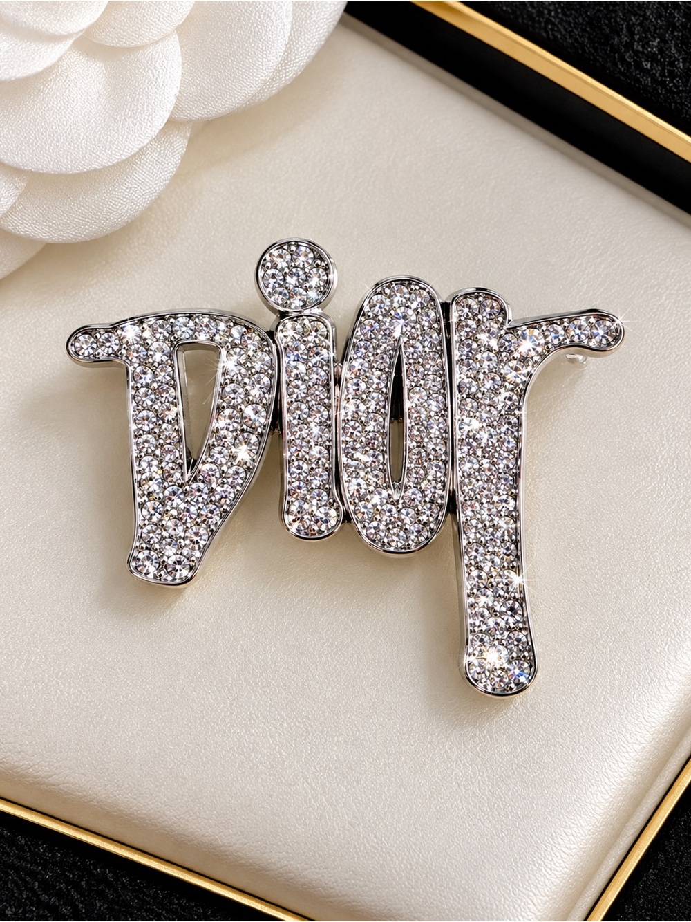 Source Unknown Silver Crystal Script Brooch